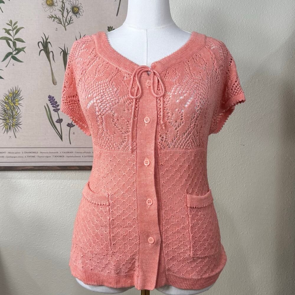 Vintage Tie Front Babydoll Cardigan Sweater Cottage Coquette Dollete Dolly Kei L